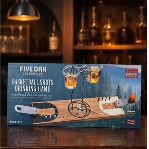 Five Oak Collective Basketball Shots Drinking Game Wooden Tabletop Set New